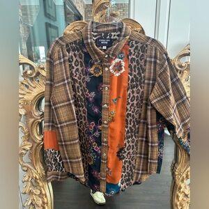 Johnny Was Brown and Orange Patterned Shirt